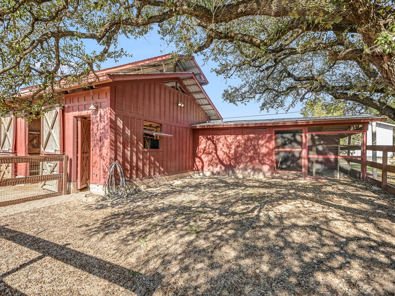 unbelievable barn with run stalls, checken coop, electrical, plumbing and even a bathroom!
