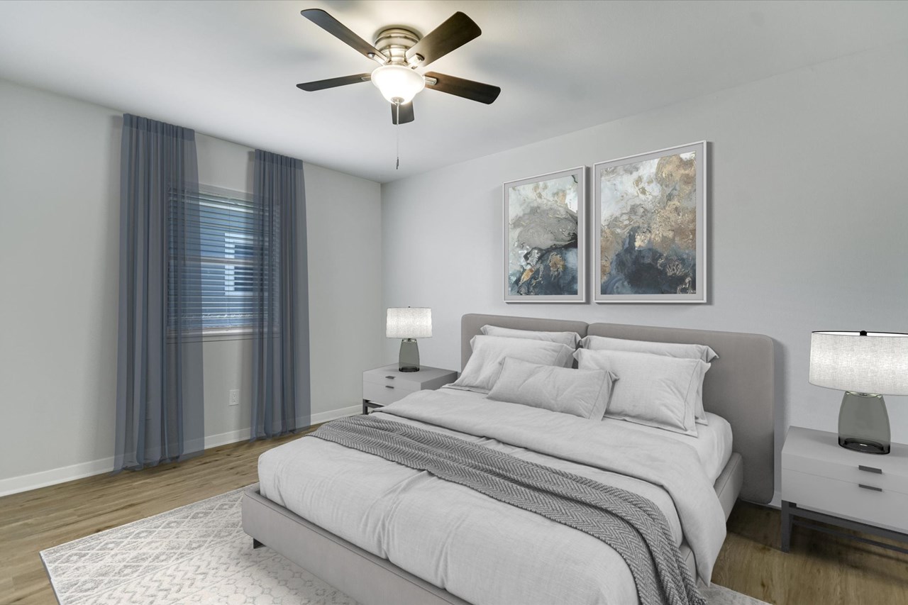 unit b fresh primary bedroom with great natural light, fresh paint, new wood style plank floors, fixtures and doors